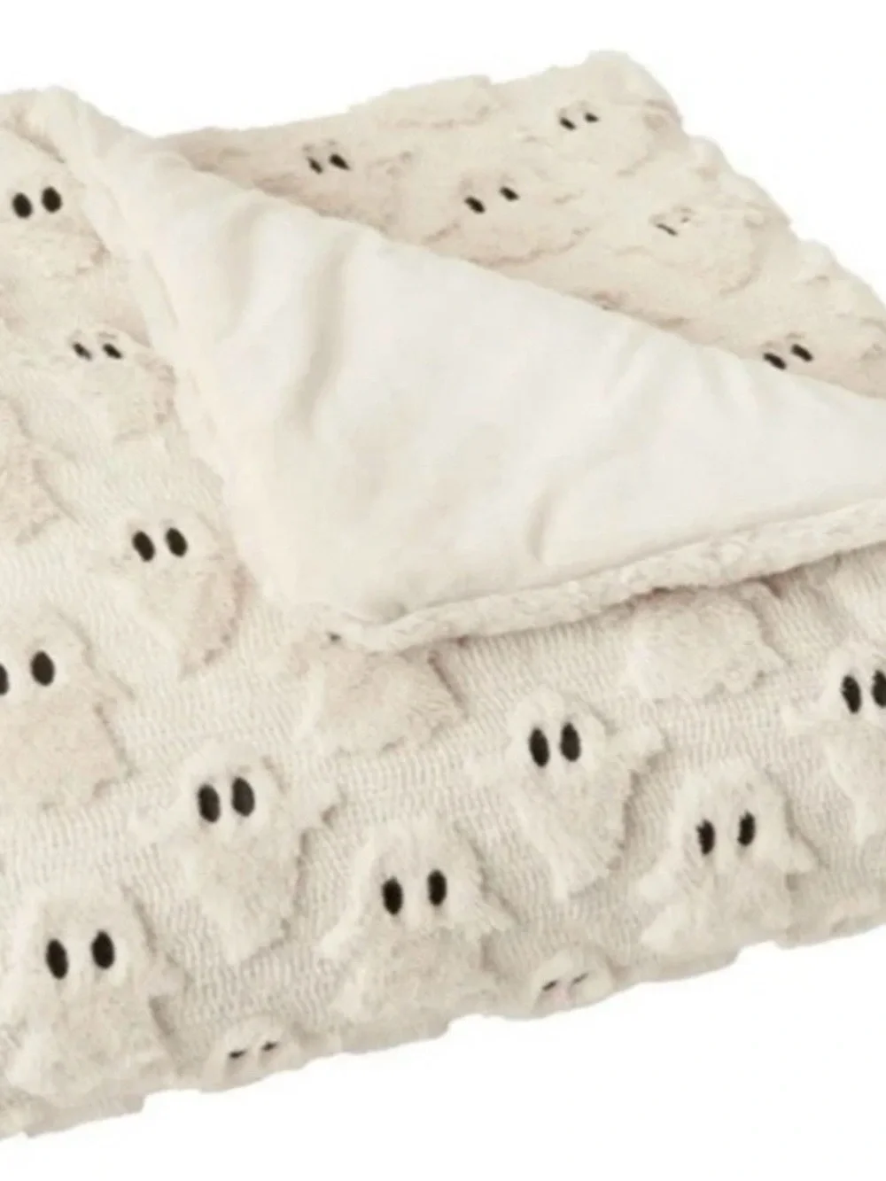 VIRAL HALLOWEEN Costco EMBROIDERED FAUX FUR BLANKET FALL THROW WHITE GHOSTS